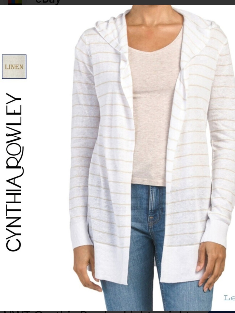 NWT Cynthia Rowley Lightweight Linen Blend Striped Hooded Cardigan